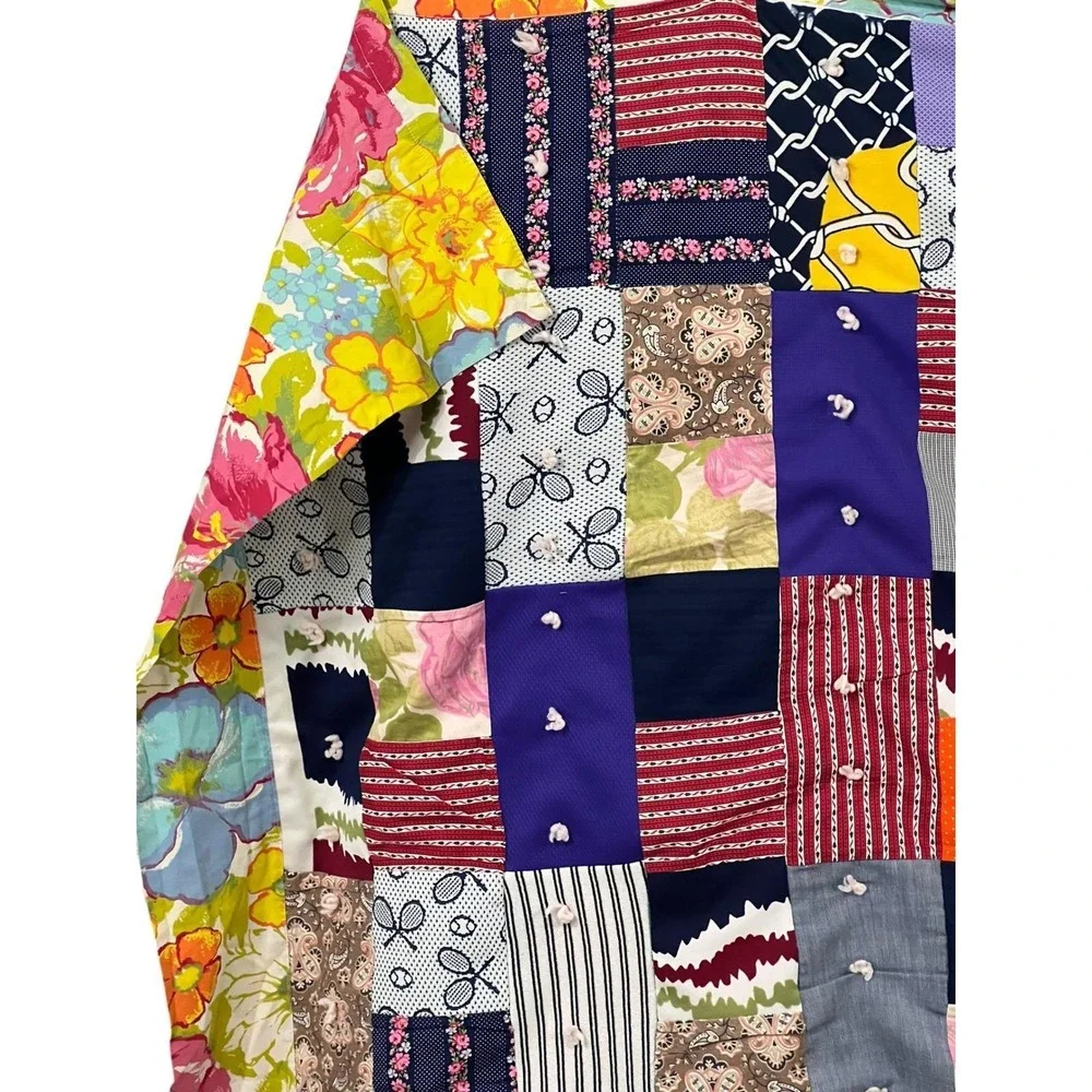 Handmade Reversible Patchwork Quilt Floral‎ Cottagecore Full Queen Topper 80x84